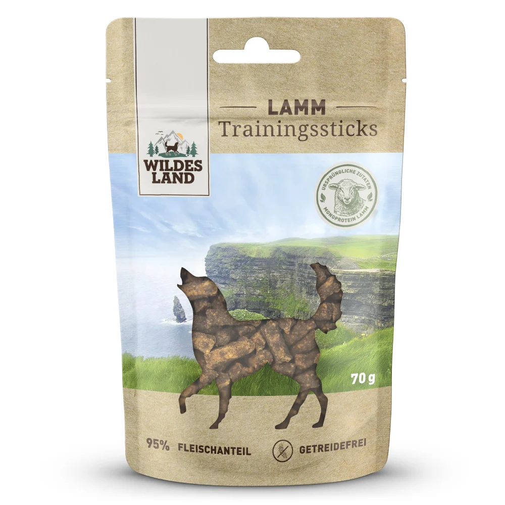 Wildes Land Trainingssticks Lamm Snack 8 x 70 g