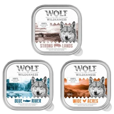 Wolf of Wilderness Adult - Mixpaket Schale 6 x 150 g Single Meat: Huhn, Fisch, Schwein