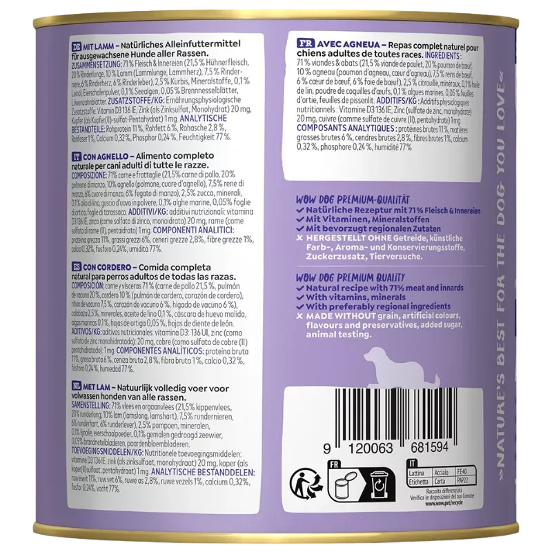 Wow Dog Dose Adult Lamm 800g - Image 2