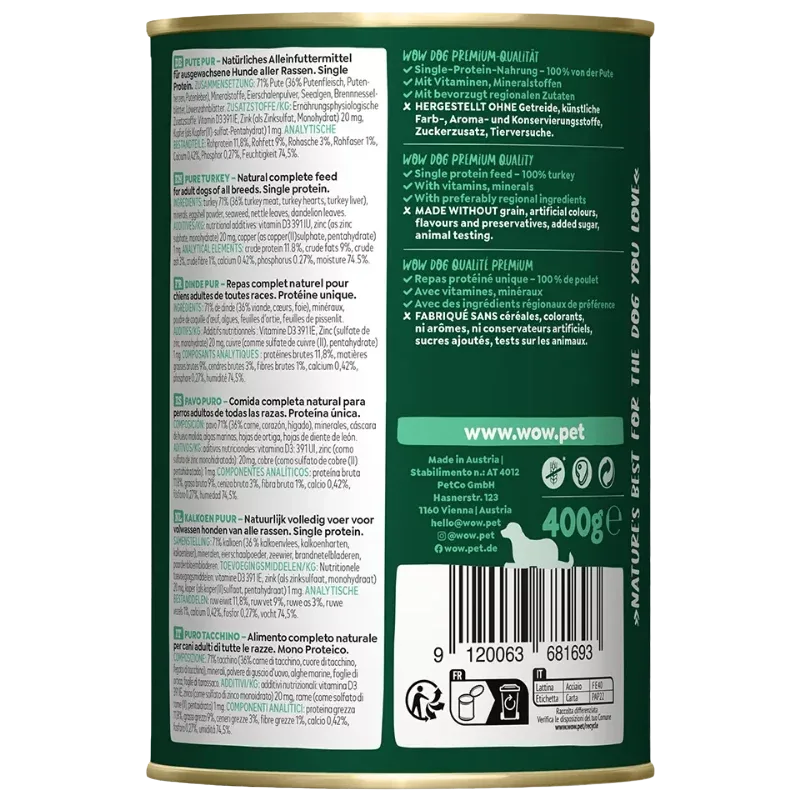 Wow Dog Dose Adult Pur Pute 400g - Image 2