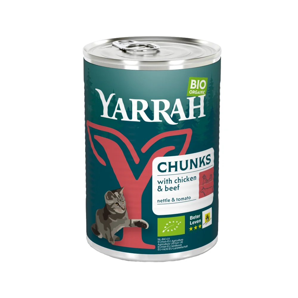 Yarrah | Katzenfutter Bröckchen Huhn & Rind mit Brennnessel & Tomate in Soße