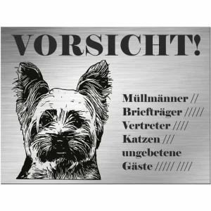 Yorkshire Terrier - Schild bedruckt - Alu-Dibond Edelstahl Look aus Holz - HaustierPro