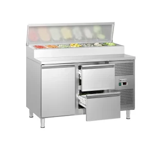 Zubereitungstisch ECO - 1360mm - 1 Tür & 2 Schubladen - für 7x GN 1/3 mit FSC-zertifiziertem Holz - HaustierPro